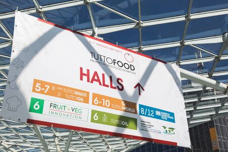 MILAN, ITALY - MAY 9: Sign at Tuttofood, world food exhibition on MAY 9, 2017 in Milan.のeditorial素材