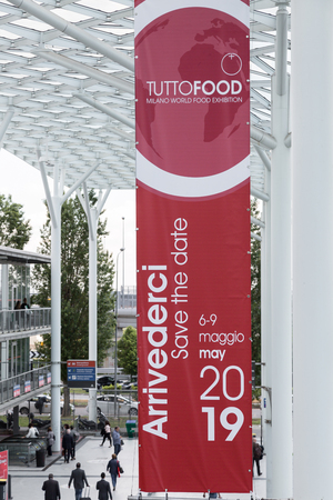 MILAN, ITALY - MAY 9: Sign at Tuttofood, world food exhibition on MAY 9, 2017 in Milan.のeditorial素材