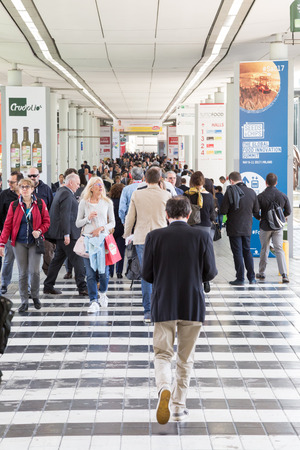 MILAN, ITALY - MAY 9: People visit Tuttofood, world food exhibition on MAY 9, 2017 in Milan.のeditorial素材