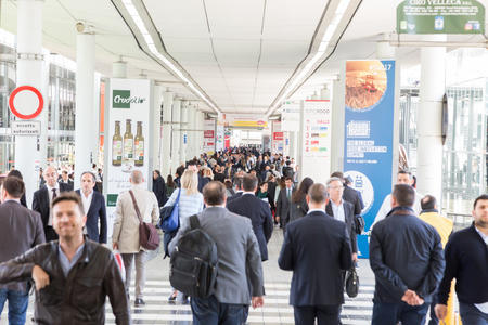 MILAN, ITALY - MAY 9: People visit Tuttofood, world food exhibition on MAY 9, 2017 in Milan.のeditorial素材