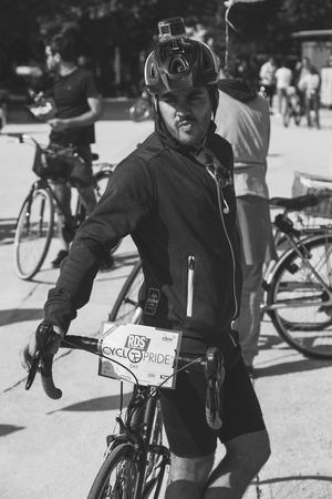MILAN, ITALY - MAY 14: Thousands of people take part in the Cyclopride Day, event dedicated to bicycles and sustainable mobility on MAY 14, 2017 in Milan.のeditorial素材