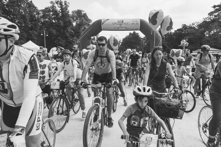 MILAN, ITALY - MAY 14: Thousands of people take part in the Cyclopride Day, event dedicated to bicycles and sustainable mobility on MAY 14, 2017 in Milan.のeditorial素材