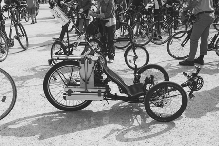 MILAN, ITALY - MAY 14: Trike at Cyclopride Day, event dedicated to bicycles and sustainable mobility on MAY 14, 2017 in Milan.のeditorial素材