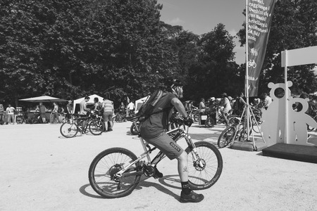 MILAN, ITALY - MAY 14: Thousands of people take part in the Cyclopride Day, event dedicated to bicycles and sustainable mobility on MAY 14, 2017 in Milan.のeditorial素材