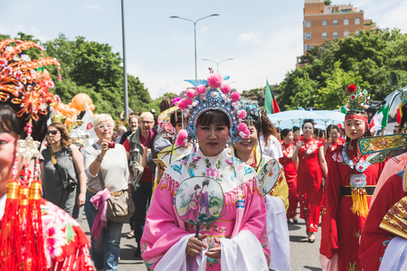 MILAN, ITALY - MAY 20, 2017: One hundred thousand people take part in a peaceful demonstration laying claim to rights and hospitality for immigrants and refugees.のeditorial素材