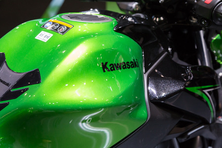 MILAN, ITALY - NOVEMBER 7: Detail of Kawasaki motorbike at EICMA, international motorcycle exhibition on NOVEMBER 7, 2017 in Milan.のeditorial素材