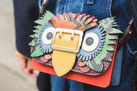 MILAN, ITALY - JANUARY 15: Detail of bag outside Armani fashion show during Milan Men's Fashion Week on JANUARY 15, 2018 in Milan.のeditorial素材