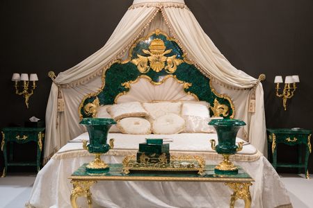 MILAN, ITALY - JANUARY 26: Baroque double bed on display at HOMI, home international show and point of reference for all those in the sector of interior design on JANUARY 26, 2018 in Milan.のeditorial素材