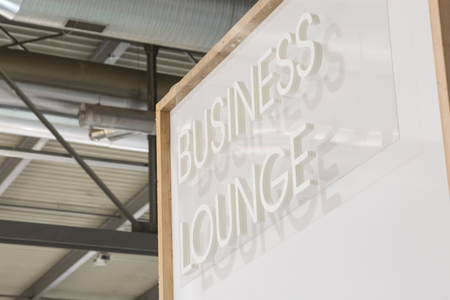 MILAN, ITALY - JANUARY 26: Business Lounge sign at HOMI, home international show and point of reference for all those in the sector of interior design on JANUARY 26, 2018 in Milan.のeditorial素材