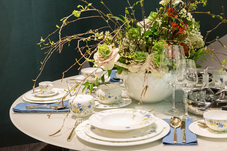 MILAN, ITALY - JANUARY 26: Table set on display at HOMI, home international show and point of reference for all those in the sector of interior design on JANUARY 26, 2018 in Milan.のeditorial素材