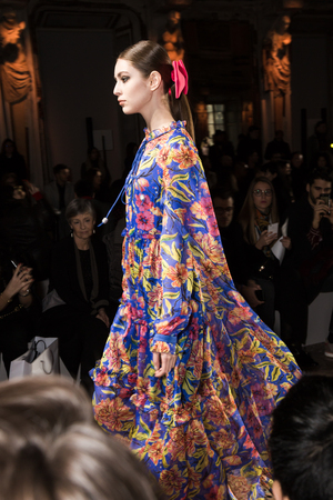 MILAN, ITALY - FEBRUARY 25: Gorgeous model walks the runway at Piccione.Piccione show during Milan Women's Fashion Week on FEBRUARY 25, 2018 in Milan.のeditorial素材