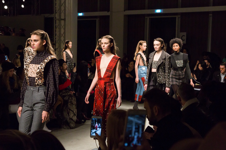 MILAN, ITALY - FEBRUARY 25: Gorgeous models walk the runway at Au Jour le Jour show during Milan Women's Fashion Week on FEBRUARY 25, 2018 in Milan.のeditorial素材