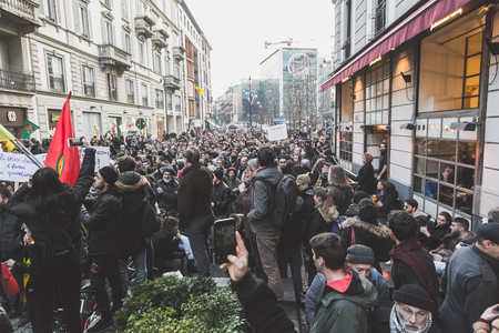MILAN, ITALY - FEBRUARY 24: Thousands of anti-fascist activists march in the city streets to protest agaist the extreme right FEBRUARY 24, 2018 in Milan.のeditorial素材
