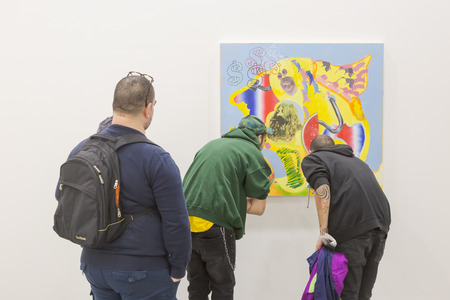 MILAN, ITALY - APRIL 13: People visit Miart, international exhibition of modern and contemporary art on APRIL 13, 2018 in Milan.のeditorial素材