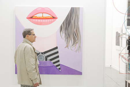 MILAN, ITALY - APRIL 13: People visit Miart, international exhibition of modern and contemporary art on APRIL 13, 2018 in Milan.のeditorial素材