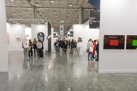 MILAN, ITALY - APRIL 13: People visit Miart, international exhibition of modern and contemporary art on APRIL 13, 2018 in Milan.のeditorial素材