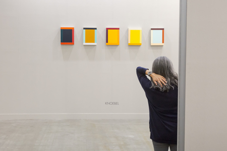 MILAN, ITALY - APRIL 13: People visit Miart, international exhibition of modern and contemporary art on APRIL 13, 2018 in Milan.のeditorial素材