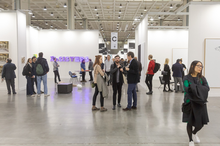 MILAN, ITALY - APRIL 13: People visit Miart, international exhibition of modern and contemporary art on APRIL 13, 2018 in Milan.のeditorial素材