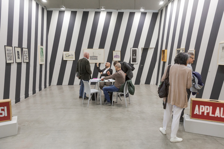 MILAN, ITALY - APRIL 13: People visit Miart, international exhibition of modern and contemporary art on APRIL 13, 2018 in Milan.のeditorial素材