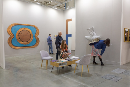 MILAN, ITALY - APRIL 13: People visit Miart, international exhibition of modern and contemporary art on APRIL 13, 2018 in Milan.のeditorial素材
