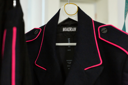 MILAN, ITALY - JANUARY 13: Detail of clothes in the backstage just before Miaoran show during Milan Men's Fashion Week on JANUARY 13, 2019 in Milan.のeditorial素材