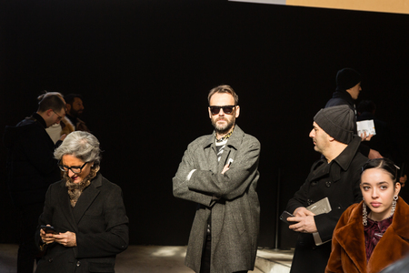 MILAN, ITALY - JANUARY 12: Fashionable people pose outside Magliano fashion show during Milan Men's Fashion Week on JANUARY 12, 2019 in Milan.のeditorial素材