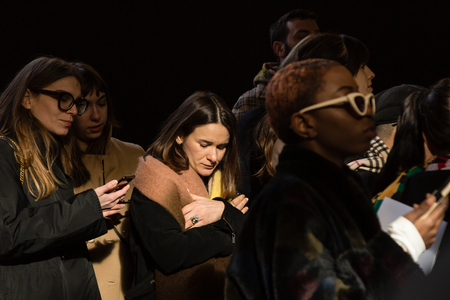 MILAN, ITALY - JANUARY 12: Fashionable people pose outside Magliano fashion show during Milan Men's Fashion Week on JANUARY 12, 2019 in Milan.のeditorial素材