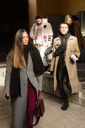 MILAN, ITALY - JANUARY 12: Fashionable people pose outside Magliano fashion show during Milan Men's Fashion Week on JANUARY 12, 2019 in Milan.のeditorial素材