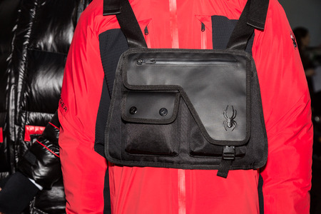 MILAN, ITALY - JANUARY 14: Detail of bag in the backstage just before Spyder show during Milan Men's Fashion Week on JANUARY 14, 2019 in Milan.のeditorial素材