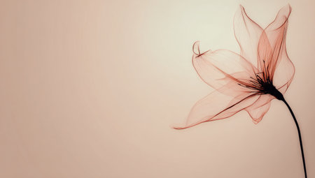 Delicate, ethereal close-up of a flower with translucent petals, fading into a soft backgroundの素材