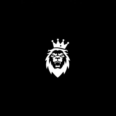 White lion head in silhouette, wearing a crown, set against a stark, black backdropの素材