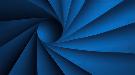 An abstract composition features a spiraling design with layered blue shapes. The artwork showcases a dynamic arrangement, converging towards a central focal point, and is rendered with smooth gradients, with a soft light. Suitable for various design applications, it can be used for both commercial and editorial content.の素材