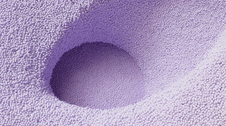 An abstract image presents a large sphere constructed from numerous small spheres. The color palette is primarily purple, with variations in tone creating depth. The composition emphasizes texture and pattern, with light and shadow adding dimension. Suitable for various applications, this image could be utilized for editorial or commercial purposes.の素材