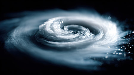 An abstract composition features a swirling vaporous form rendered in shades of gray and white. The design appears against a dark backdrop. The image utilizes soft lighting and a blurred style, which might be suitable for artistic projects and commercial use. The composition suggests motion and energy.の素材