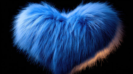 A close-up captures a plush, blue fur heart against a dark backdrop. The texture is soft, with long, delicate strands. The lighting creates a subtle gradient, highlighting the heart's shape. This image conveys a sense of warmth and comfort, suitable for various design projects and commercial applications.の素材