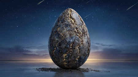 Easter egg with starry sky. 3d render illustration.の素材