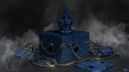 Crown in a blue box on a black background. 3d renderingの素材