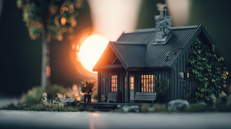 Miniature of a house at the forest at night. Halloween concept.の素材