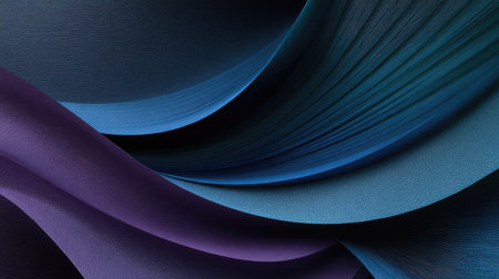 This image showcases abstract, flowing forms created with layers of colored material. The composition features smooth, curved lines and varying textures, primarily in shades of blue and purple. The lighting appears soft, emphasizing the depth and dimensionality. It is suitable for use in design, marketing, and visual content projects.の素材