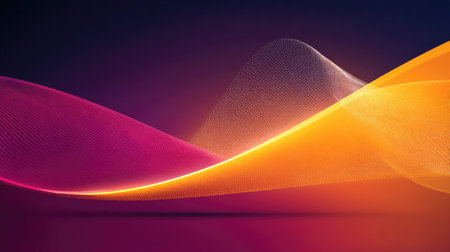 This image presents abstract flowing lines in a dynamic composition. Vivid colors such as orange and magenta blend across the visual plane. The design emphasizes curves and movement. Suitable for a variety of commercial applications including web design and visual content.の素材
