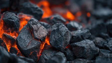 Coal in the furnace, close-up. Background of coalsの素材