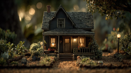 Miniature model of house in the garden. Selective focus.の素材