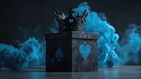 low key image of beautiful queen/king crown over gift box. 3d renderingの素材