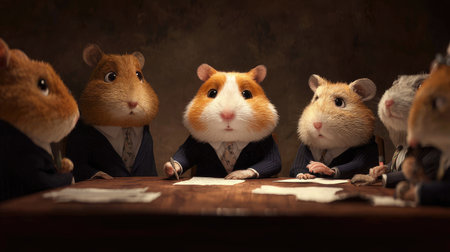 Hamsters in a meeting at the table. Conceptual image.の素材