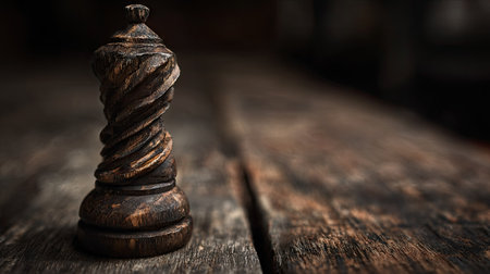 Wooden chess piece on a dark wooden background. Selective focus.の素材