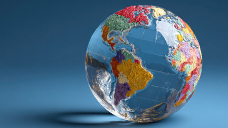 3D render of Earth globe with continents and oceans in different colorsの素材