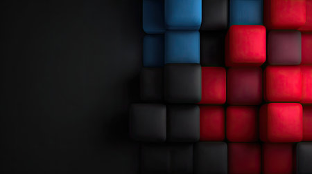 3d illustration of abstract geometric background with cubes in red, blue and black colorsの素材