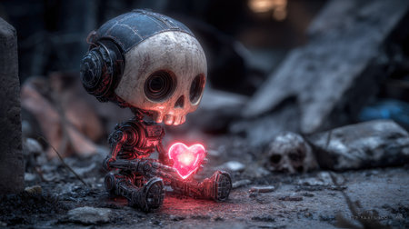 Creepy skeleton with heart. Halloween concept. 3D Renderingの素材