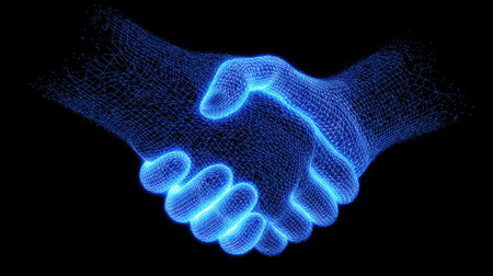 Handshake of two people on a dark background. 3d renderingの素材