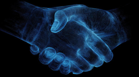 Handshake on a dark background, 3d rendering, computer digital drawing.の素材